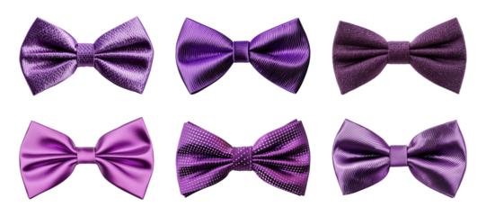 Collection of purple bow tie isolated on a transparent background, cut-out, PNG