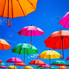 colorful umbrellas on white background