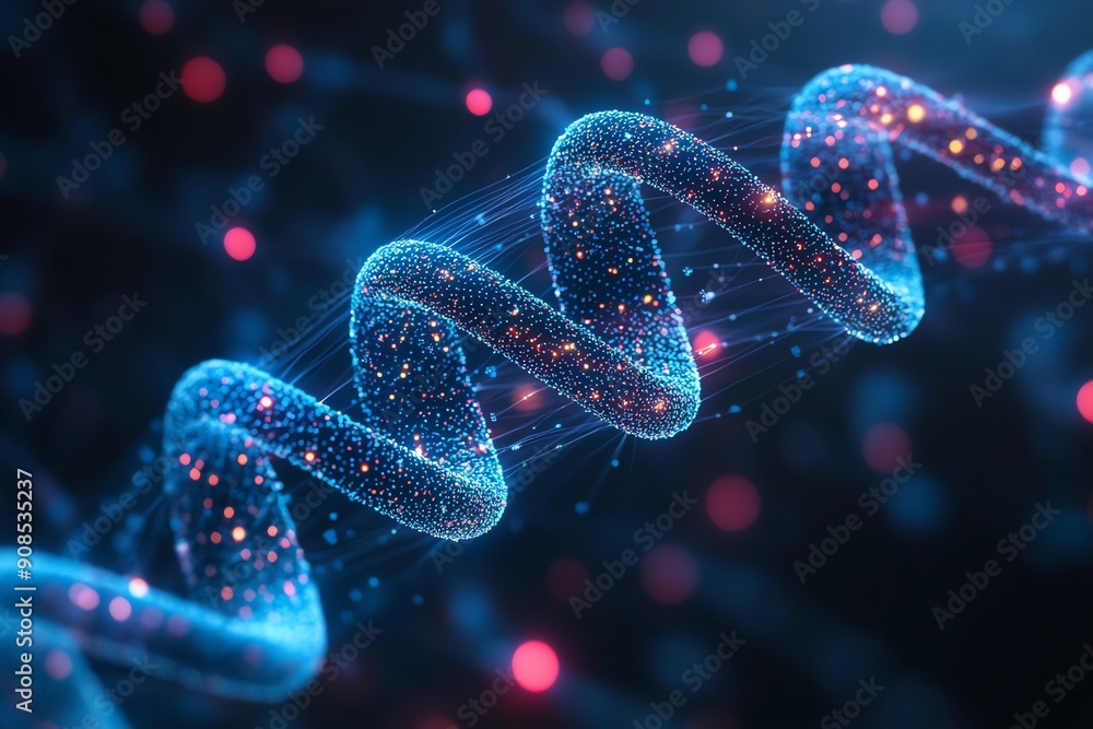 Poster Abstract DNA Structure with glowing particles.