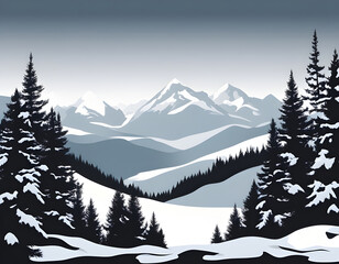 Fototapeta premium Winter season trees mountains forest texture, silhouette of coniferous forest background