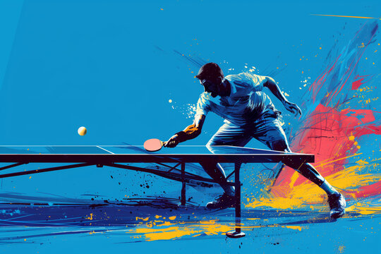 Dynamic Table Tennis Player Engaged in Fast-Paced Match With Vibrant Colors and Artistic Flair