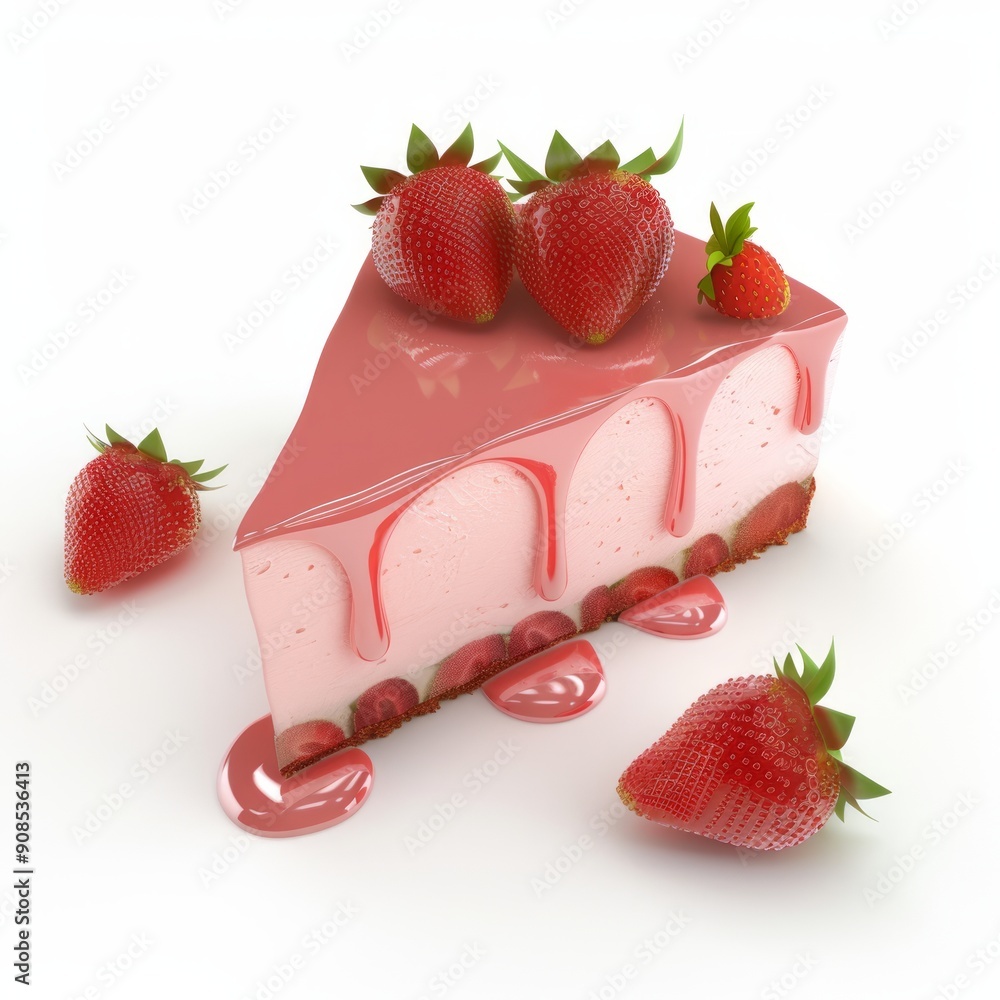 Canvas Prints A slice of strawberry cheesecake with strawberry sauce drizzled on top