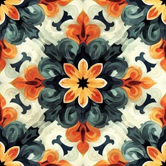 Intricate Floral Pattern in Orange, Yellow, and Black