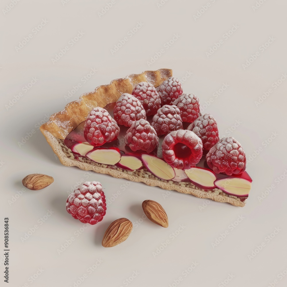 Sticker A slice of raspberry pie with almonds on the side