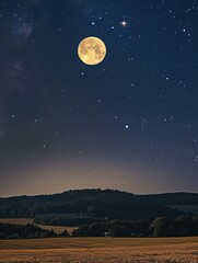 Naklejka premium Moon and Stars: A Serene Nocturnal Scene