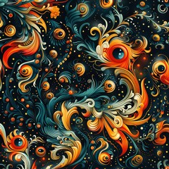 Whimsical Abstract Art with Eyes and Swirls