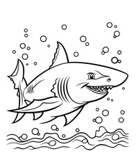 Fototapeta premium Vector doodle illustration set sea creatures and plants. Fish, turtle, whale, dolphin, jellyfish, octopus, sea horse, seaweed, mollusks. Cartoon coloring book undersea world.