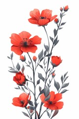 Collection of 2D and 3D Vector Flat Abstract Minimalistic Art of Flowers and Meadow Isolated on a White Background