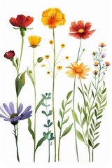 Fototapeta premium Collection of 2D and 3D Vector Flat Abstract Minimalistic Art of Flowers and Meadow Isolated on a White Background