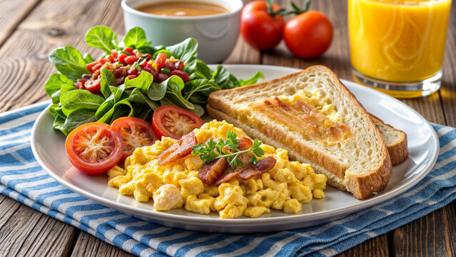 amlet, with tomatoes and herbs, toast