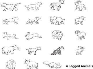 4 legged animals set. Four legged animals silhouette vector set.