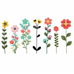Collection of 2D and 3D Vector Flat Abstract Minimalistic Art of Flowers and Meadow Isolated on a White Background