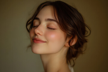 A close up of a girl's face with her eyes closed