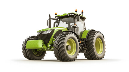 Fototapeta premium Modern green agricultural tractor in a field - advanced farm machinery for cultivation and