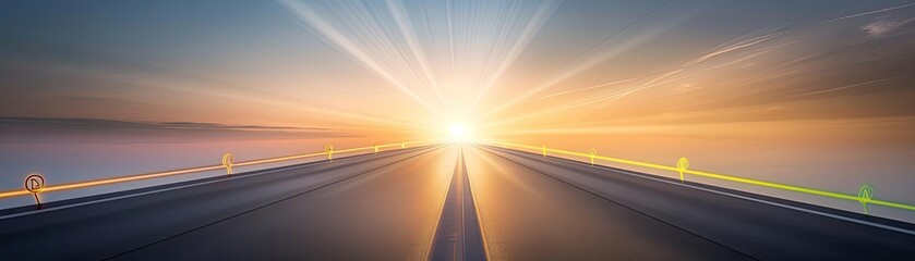Obraz premium A serene road leading towards a bright sunrise, symbolizing new beginnings and endless possibilities.