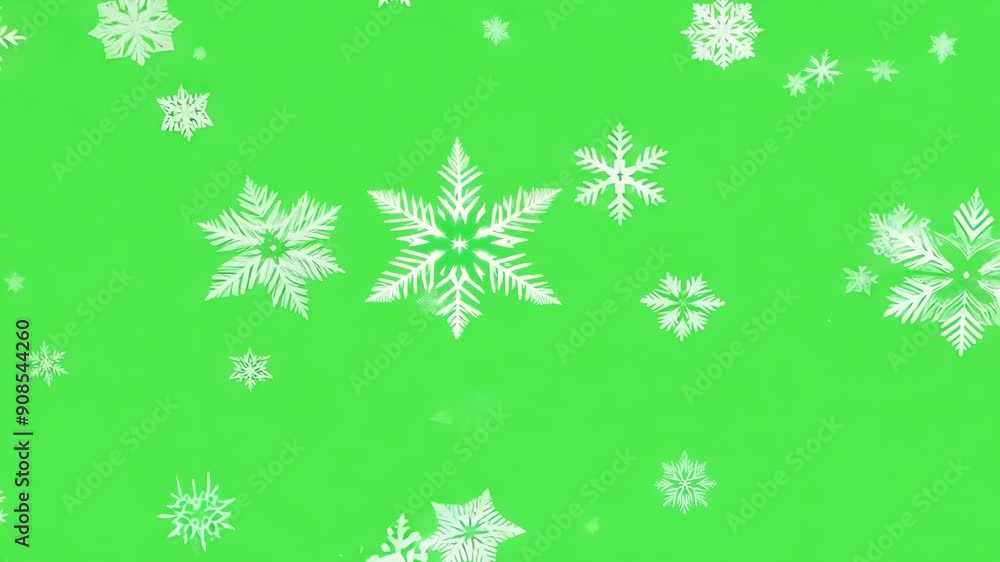 Poster a mesmerizing display of animated snowflakes each one unique in its delicate design. green screen ch