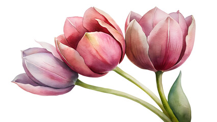 watercolor tulip flowers on transparent background