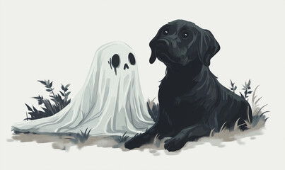 Spooky vibes with my ghostly friend and loyal pup