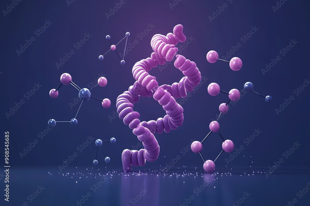 Poster 3D Render of DNA Double Helix and Molecules.