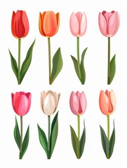 Obraz premium Collection of 2D and 3D Vector Flat Abstract Minimalistic Art of Flowers and Meadow Isolated on a White Background