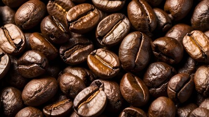 Obraz premium Closeup of roasted coffee beans filling the frame perfectly