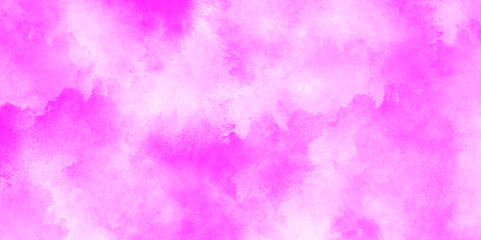 Soft smeared aquarelle painted pink texture, Abstract pink sky background and white clouds on pink canvas, Paint leaks and ombre effects hand painted cloudy pink paper texture.