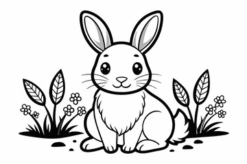 Coloring page rabbit with white back ground and black outline vector art illustration