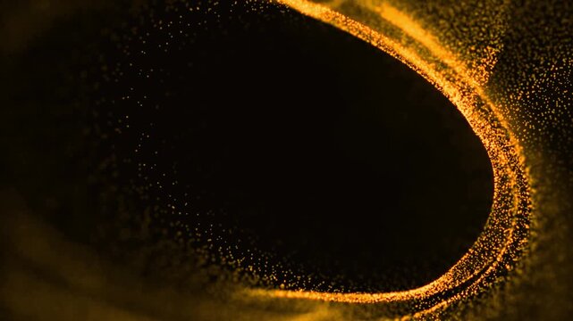 abstract 3d rendering technology plexus Gold dynamic digital surface on black background, geometrical shape with yellow sparkle lines particles