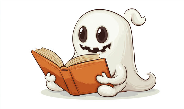 recommend clip art: Halloween boo cartoon character reading a book