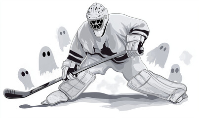 Hockey player in ghost costumes