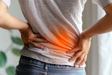 A person holding their lower back in pain, highlighting the discomfort caused by scoliosis