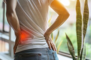 A person holding their lower back in pain, highlighting the discomfort caused by scoliosis