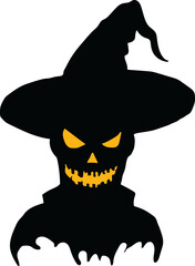 Silhouette of a ghost wearing a shapeless hat on Transparent Background, Halloween wizard.