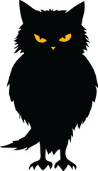 Halloween Owl Icon, Single spooky owl sitting on a tree branch on transparent background, Witchcraft or Halloween icons for mobile concept and web design.