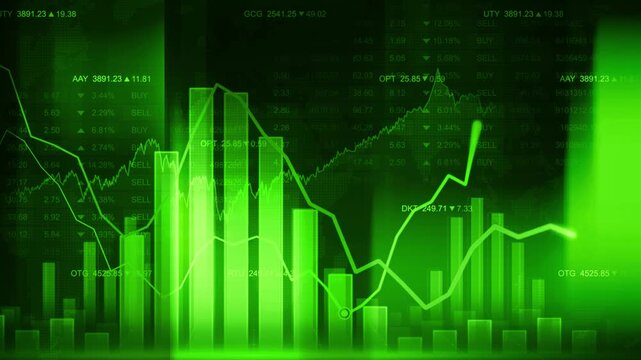 Business candle stick graph chart of stock market investment trading on grean color background. Bullish point stock market abstract finance background