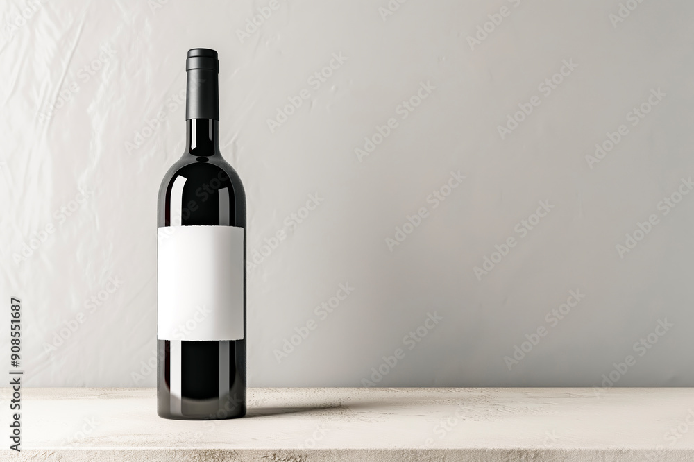 Aufkleber A wine bottle with a blank label on a textured backdrop, empty space for branding design. Generative AI