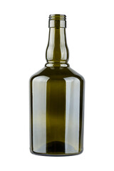 Brown glass bottle for alcohol isolated on white background. drinks.