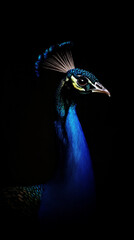 Close up Peacock in the dark background. Wildlife animal photo