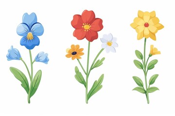 Collection of 2D and 3D Vector Flat Abstract Minimalistic Art of Flowers and Meadow Isolated on a White Background