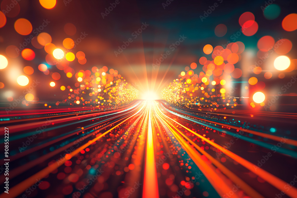 Aufkleber Abstract speed motion on a futuristic technology background with light trails and glowing particles, expressing the concept of speed and innovation. Generative AI