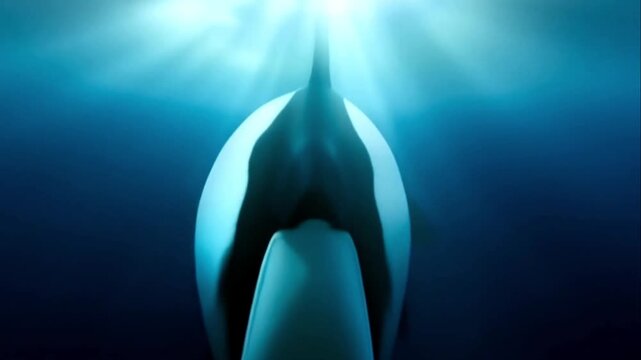 close-up of an orca whale's face, showcasing its striking black and white markings