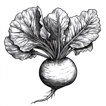 recommend clip art: Black and white Vintage engraved art of a beetroot isolated on white background, ink sketch illustration, simple vector art design, highly detailed line art, high contrasty