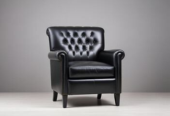 Black leather armchair, isolated, white background