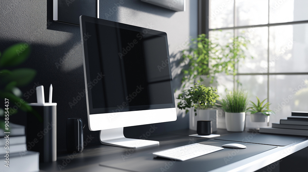 Poster modern desktop computer setup for professional work