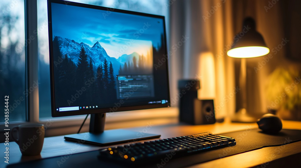 Poster modern desktop computer setup for professional work