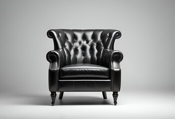 Black leather armchair, isolated, white background