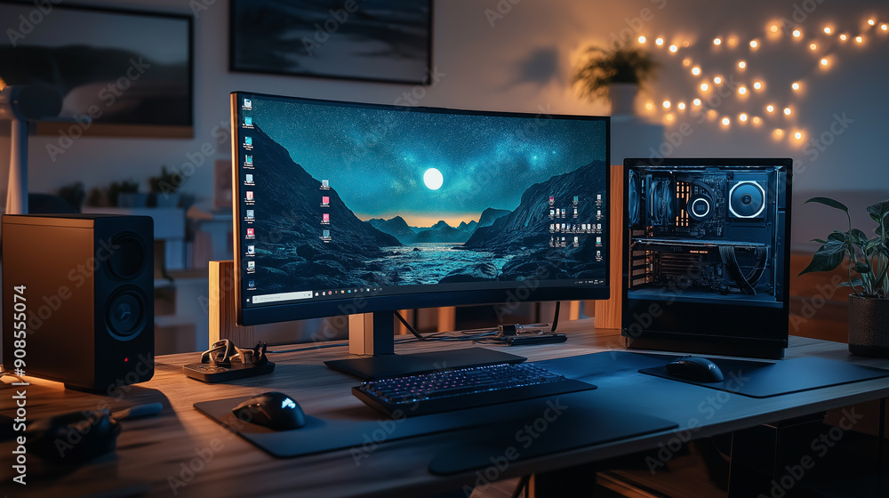 Aufkleber modern desktop computer setup for professional work