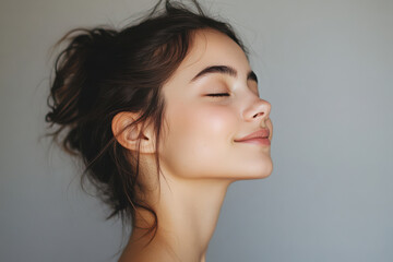 A close up of a girl's face with her eyes closed