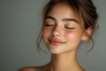 Naklejka premium A close up of a girl's face with her eyes closed