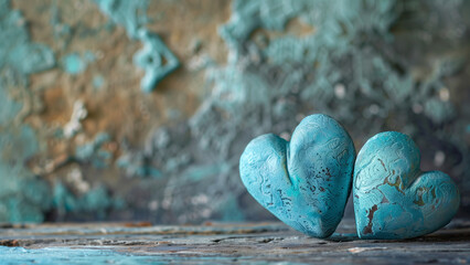 Obraz premium Textured Background with Little Blue Boho Hearts